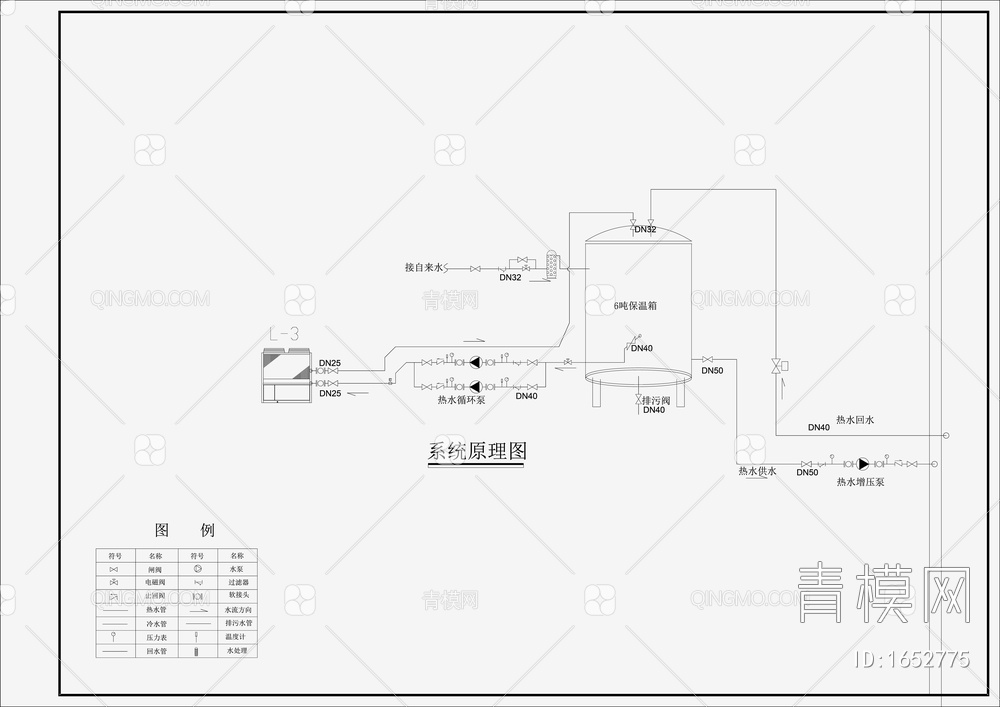 空气源热泵（产热水）系统图【ID:1652775】