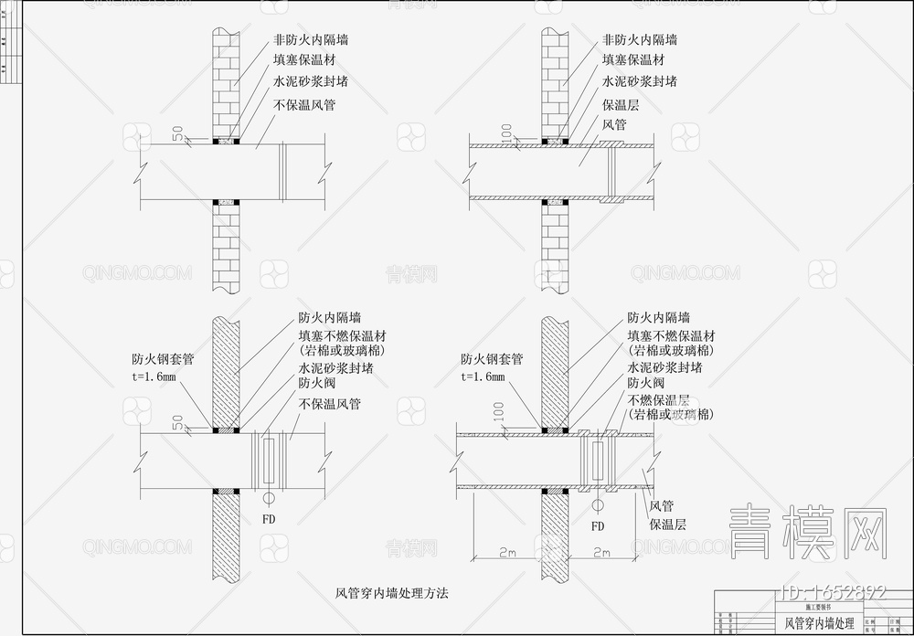 风管穿楼板屋面和墙的大样图【ID:1652892】