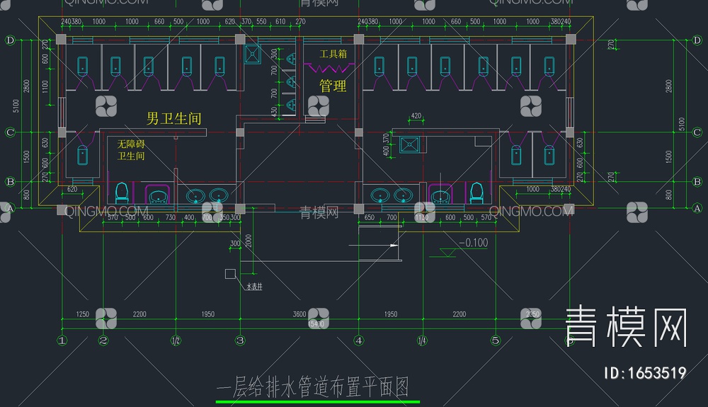 120套公共卫生间厕所CAD施工图【ID:1653519】