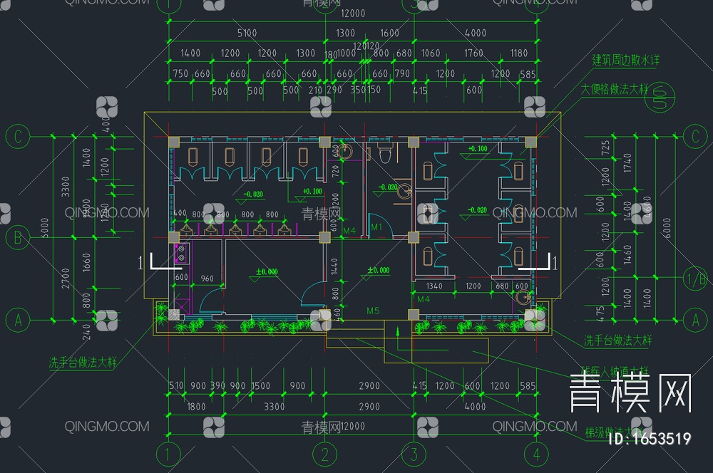 120套公共卫生间厕所CAD施工图【ID:1653519】