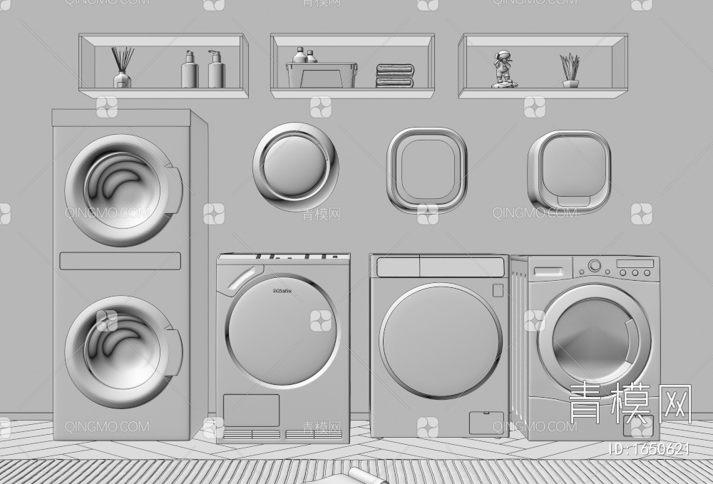 洗衣机柜 滚筒洗衣机 烘干机 壁挂式洗衣机3D模型下载【ID:1650621】