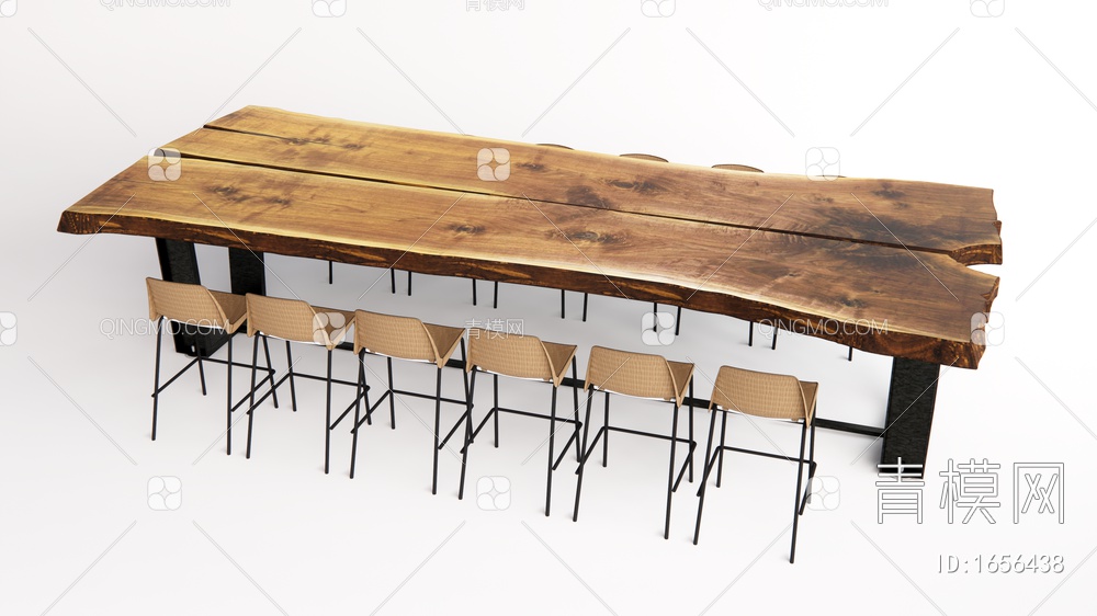 餐桌椅 木板 吧台椅SU模型下载【ID:1656438】