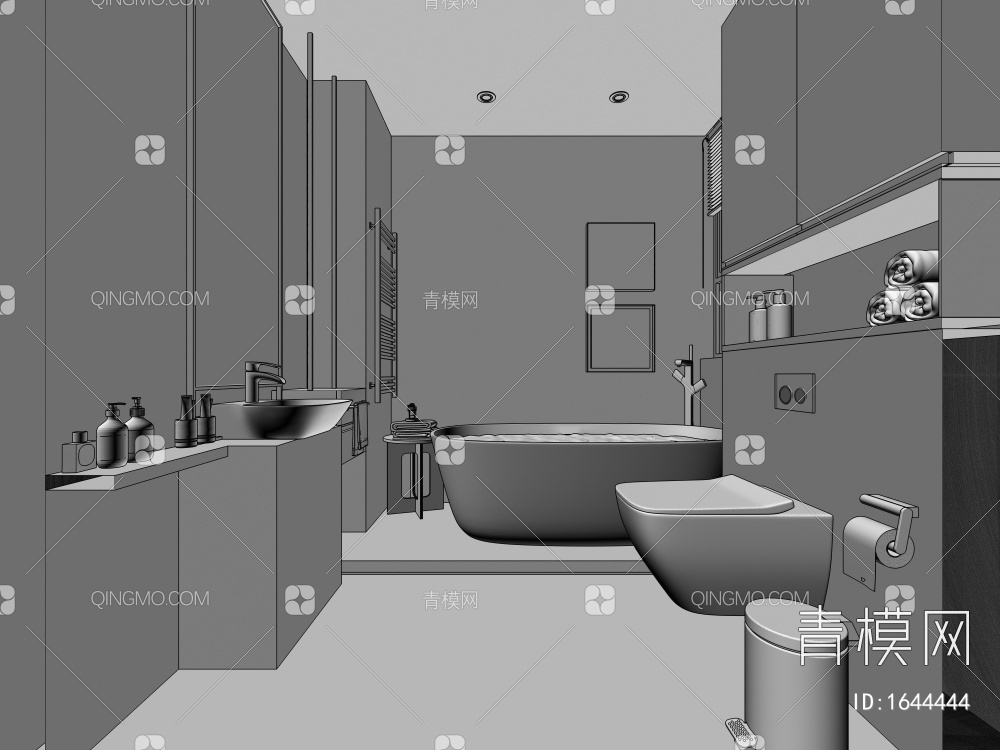 卫生间，极简卫生间，卫浴用品3D模型下载【ID:1644444】