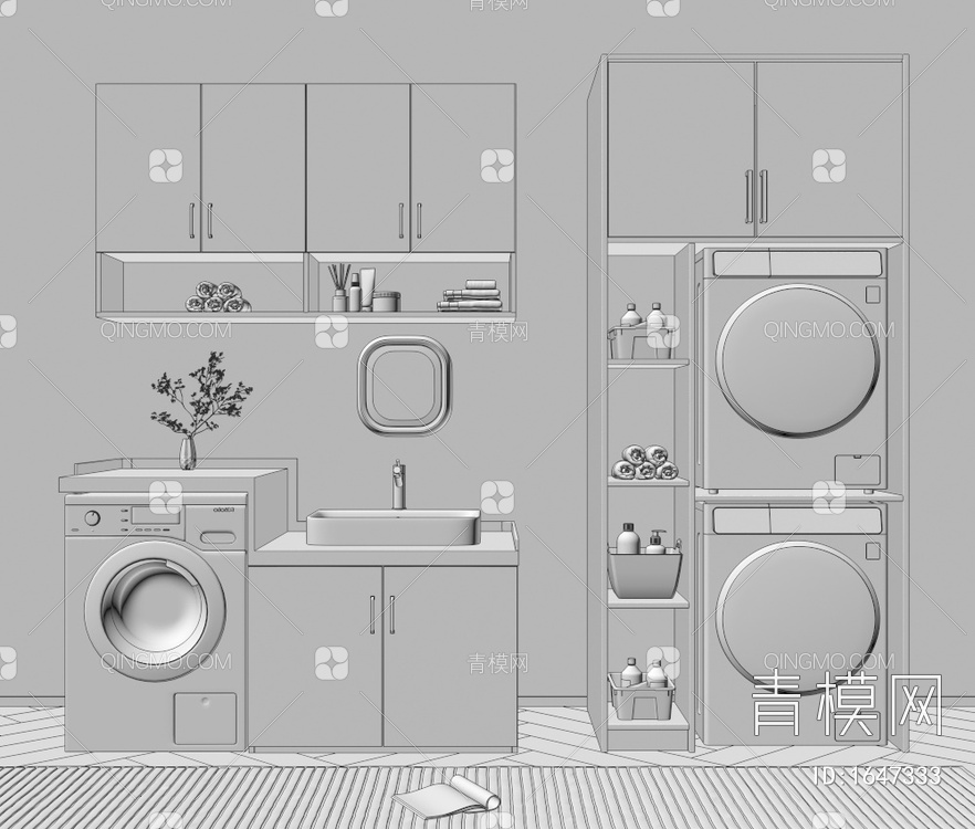 洗衣机柜 滚筒洗衣机 壁挂式洗衣机 烘干机3D模型下载【ID:1647333】
