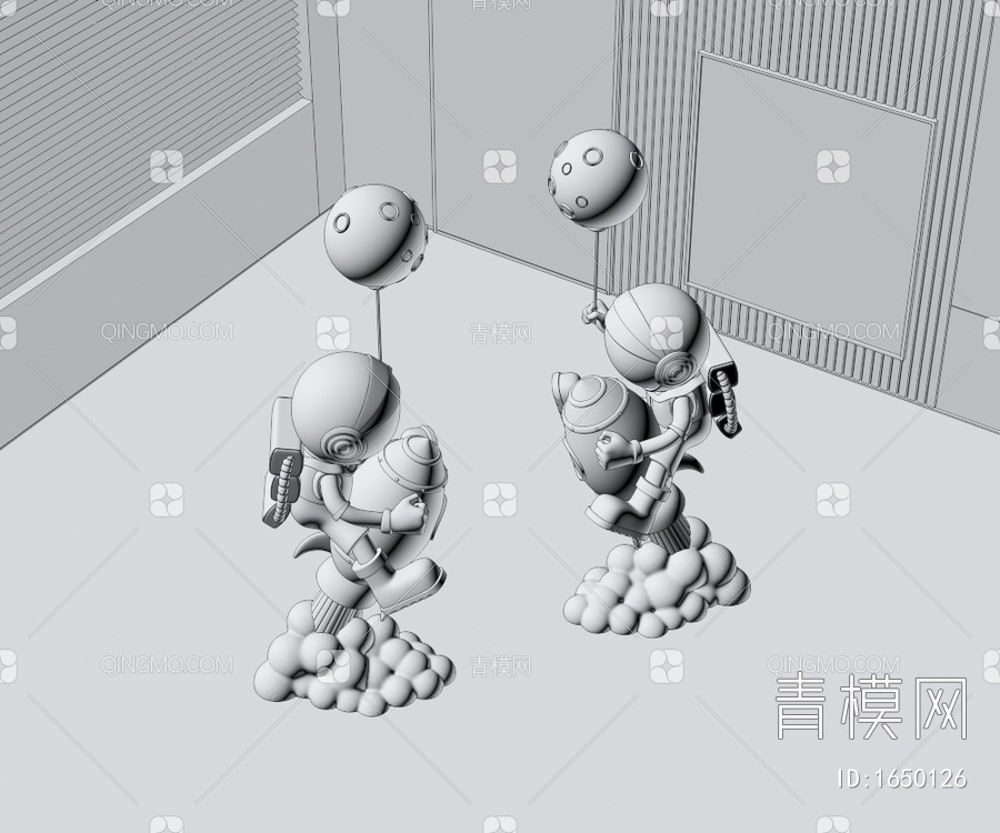 宇航员雕塑摆件3D模型下载【ID:1650126】