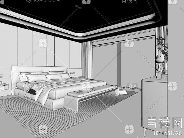 卧室 酒店套房3D模型下载【ID:1651326】