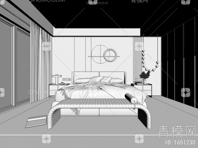 卧室 酒店套房3D模型下载【ID:1651230】