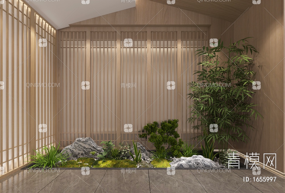 装饰植物景观 竹子 石头3D模型下载【ID:1655997】