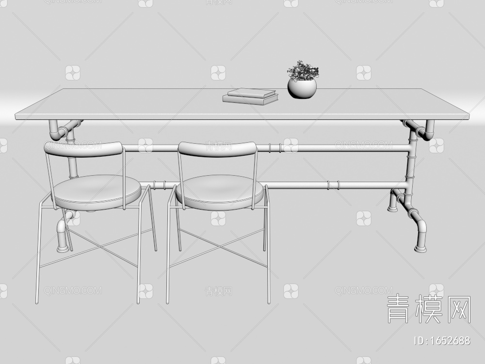 长条桌椅组合3D模型下载【ID:1652688】