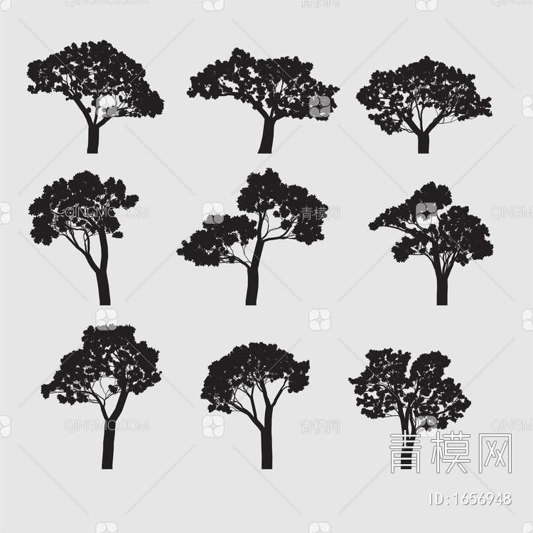 插画黑白风植物树木素材免抠PSDpsd下载【ID:1656948】