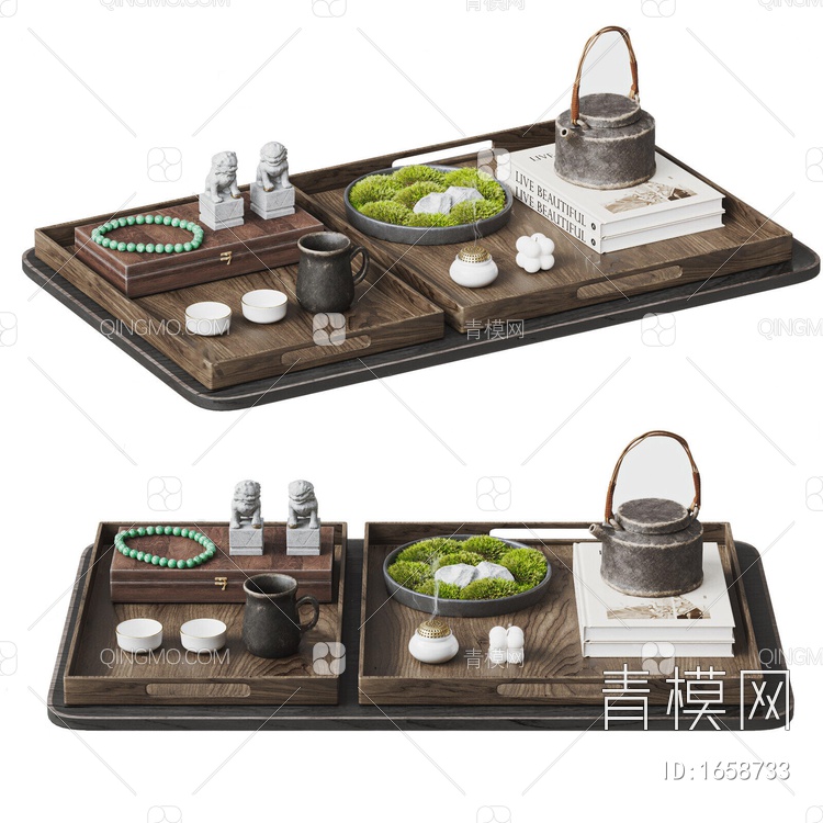 桌面摆件 茶具 雕塑 书籍3D模型下载【ID:1658733】