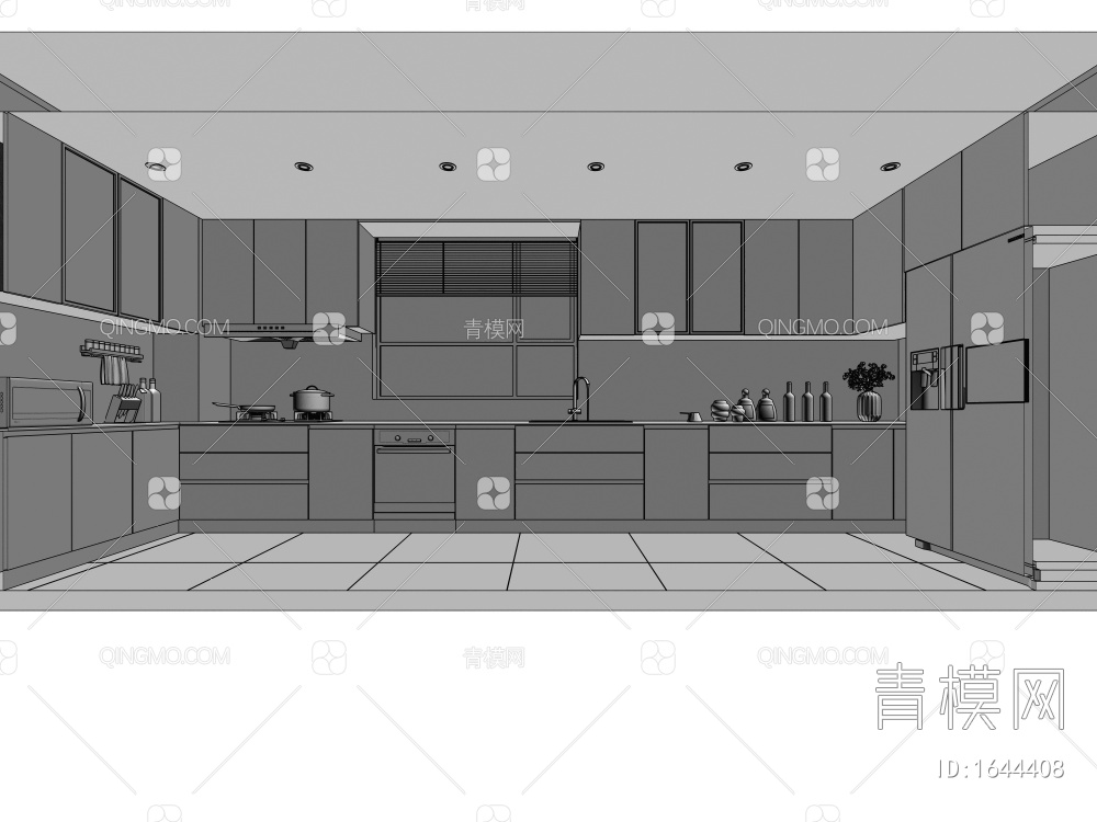 厨房，极简厨房，极简厨房，厨房厨具3D模型下载【ID:1644408】
