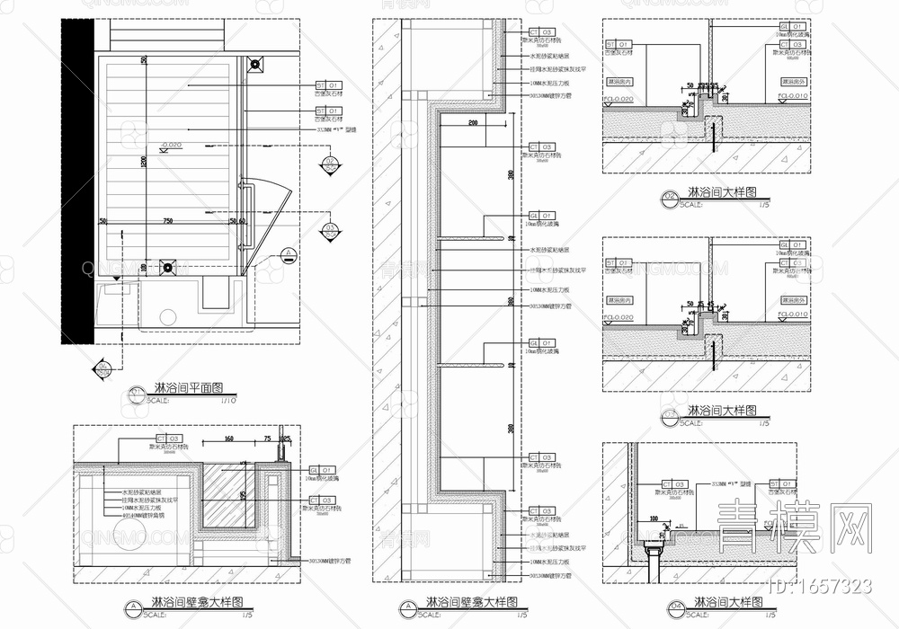 130㎡三居室家装施工图 家装 样板间 私宅 平层【ID:1657323】