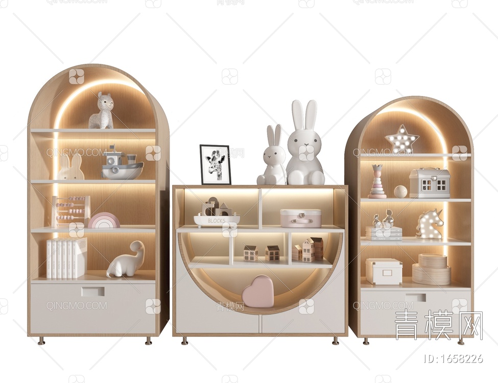 儿童书柜 玩具柜3D模型下载【ID:1658226】