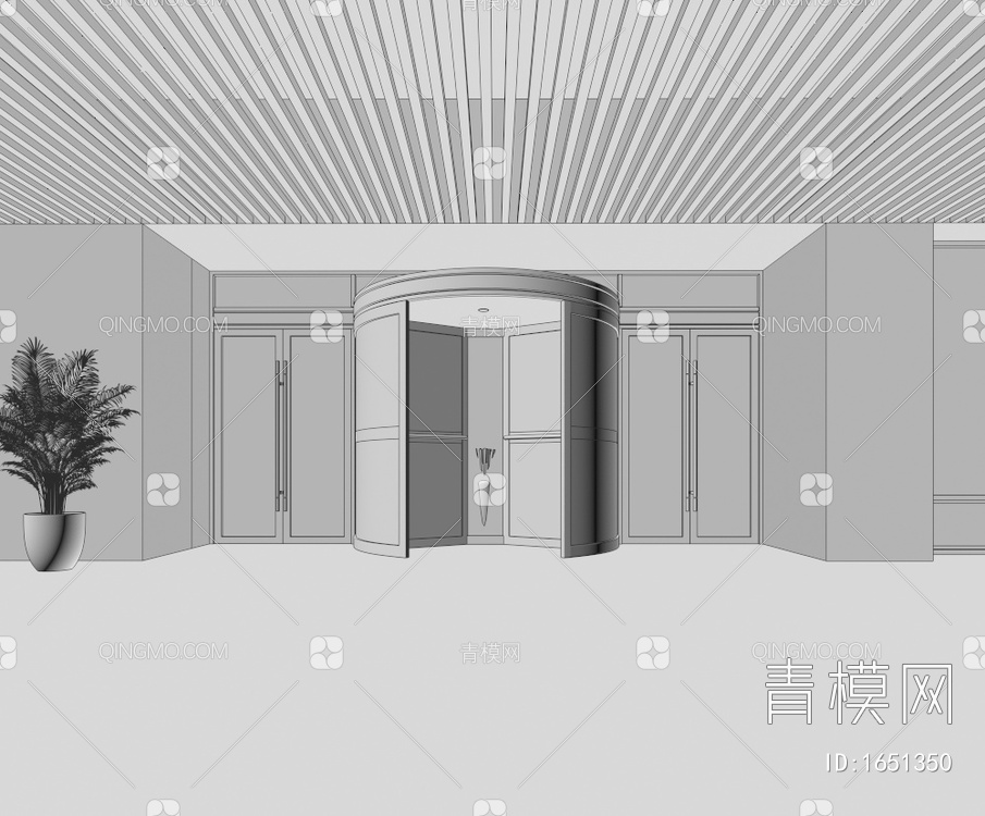 玻璃旋转门 酒店入户旋转门 圆形旋转门3D模型下载【ID:1651350】