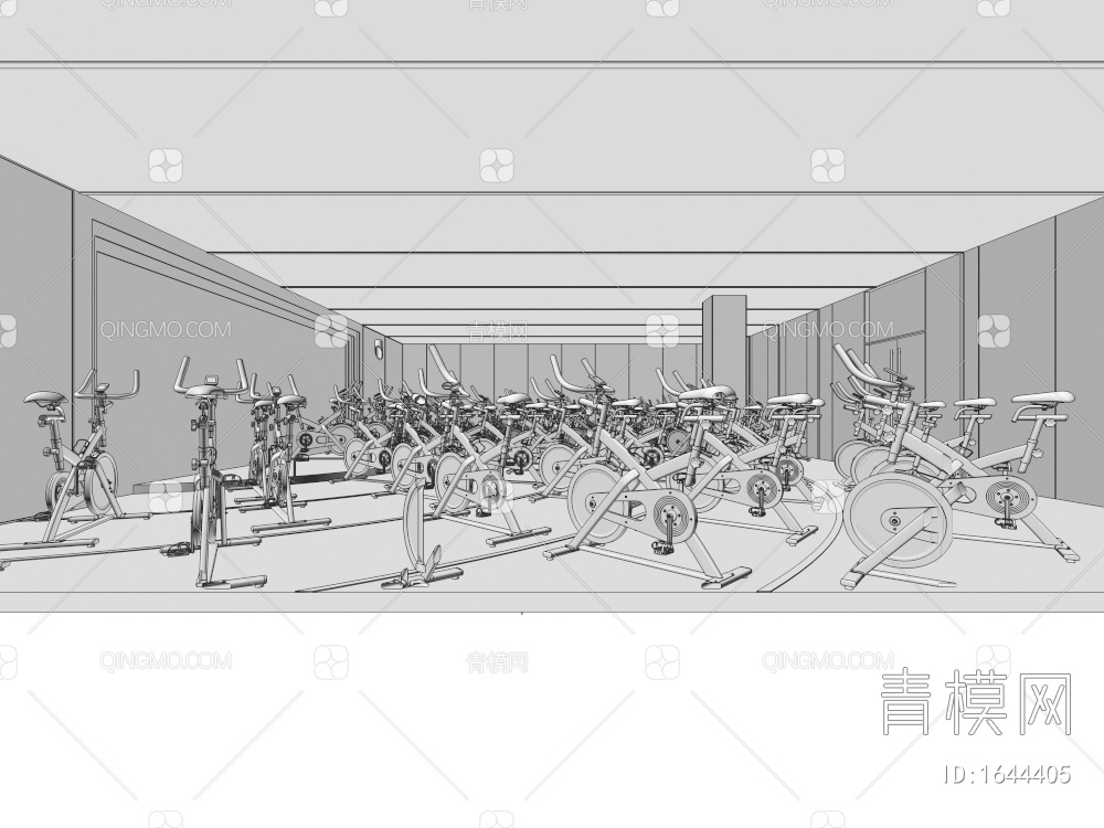 健身房，动感单车厅，动感单车，科技动感单车3D模型下载【ID:1644405】
