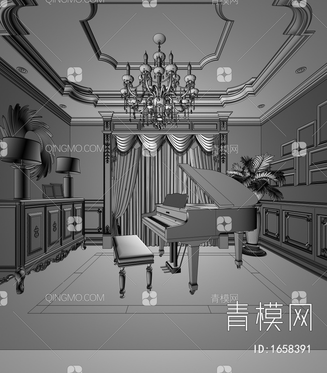 钢琴房3D模型下载【ID:1658391】