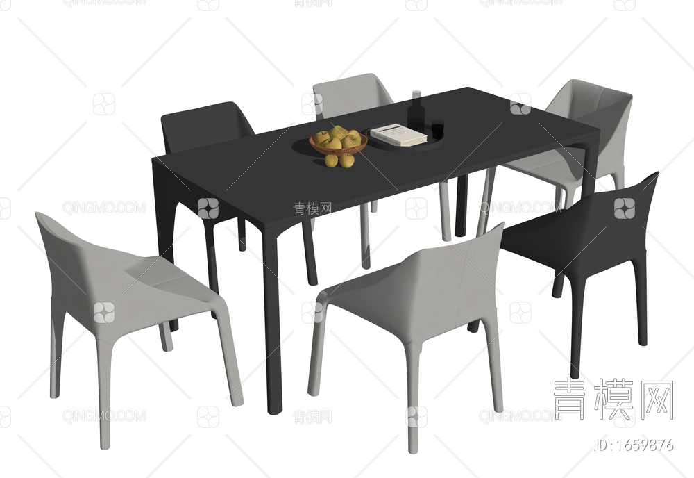 MolteniC餐桌椅组合 水果摆盘SU模型下载【ID:1659876】