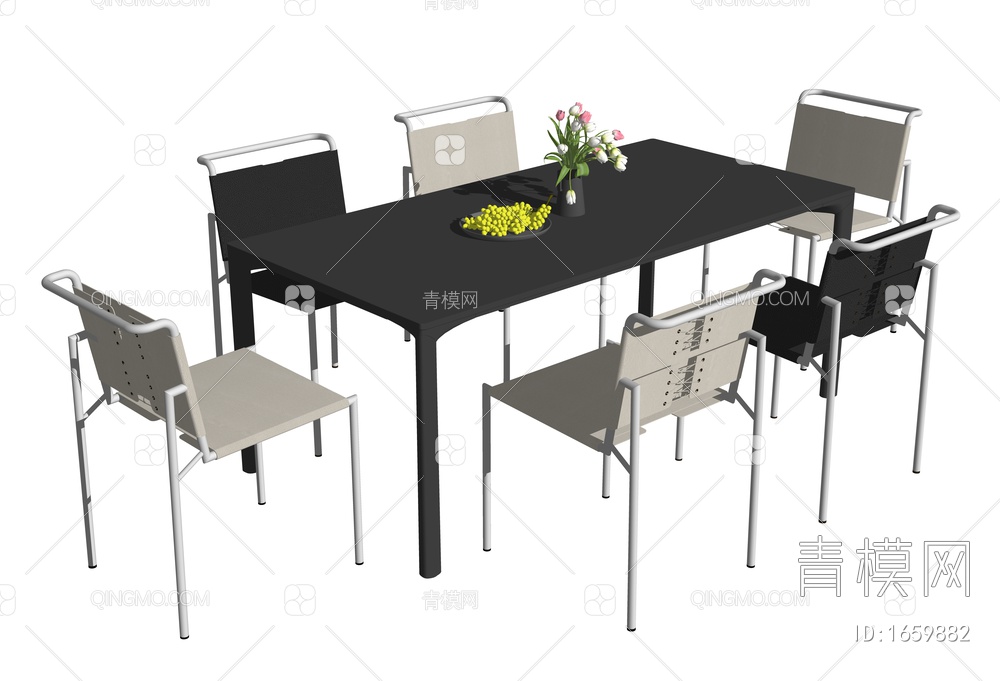 Cesca餐桌椅组合 餐桌餐椅 水果花瓶SU模型下载【ID:1659882】