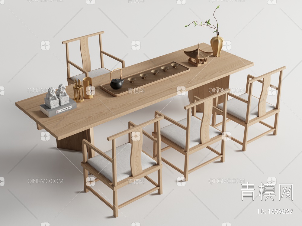 茶桌椅 茶台 茶具组合 饰品摆件SU模型下载【ID:1659822】