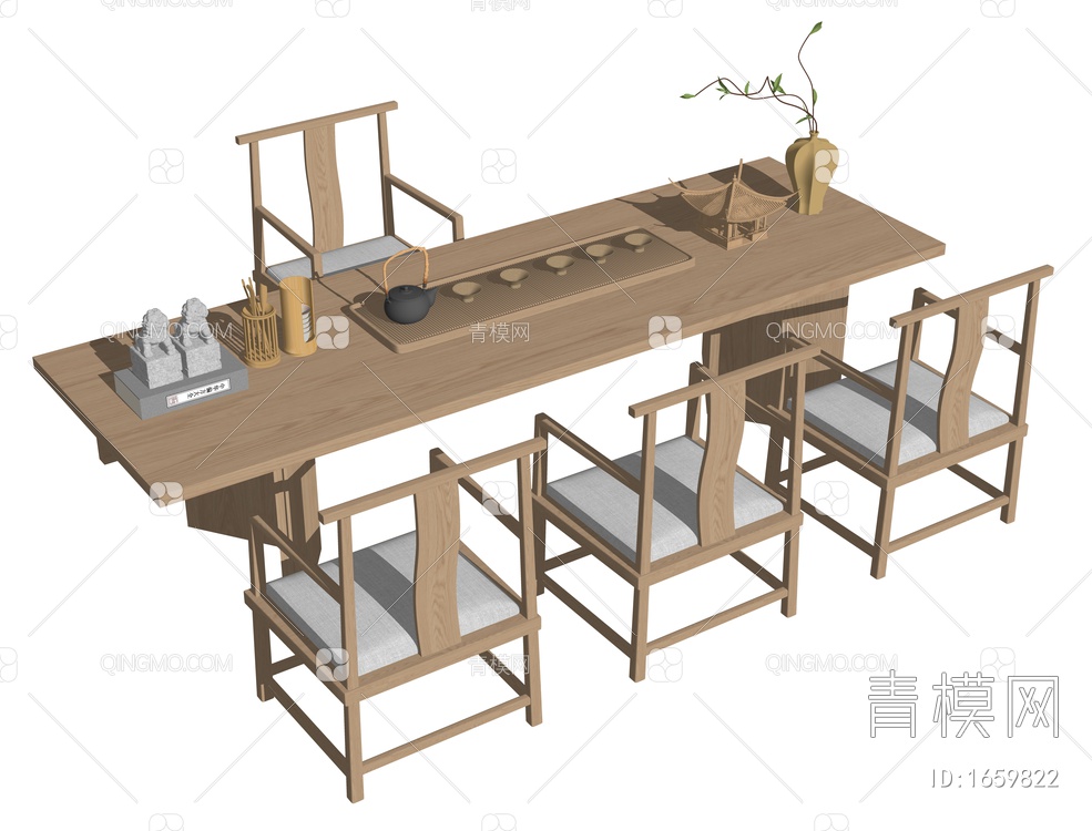 茶桌椅 茶台 茶具组合 饰品摆件SU模型下载【ID:1659822】