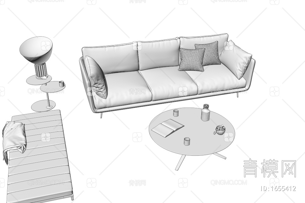 皮质沙发茶几组合3D模型下载【ID:1655412】
