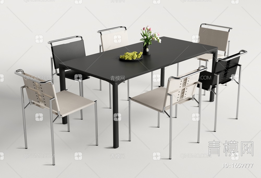 Cesca餐桌椅组合 餐桌餐椅 水果花瓶3D模型下载【ID:1659777】