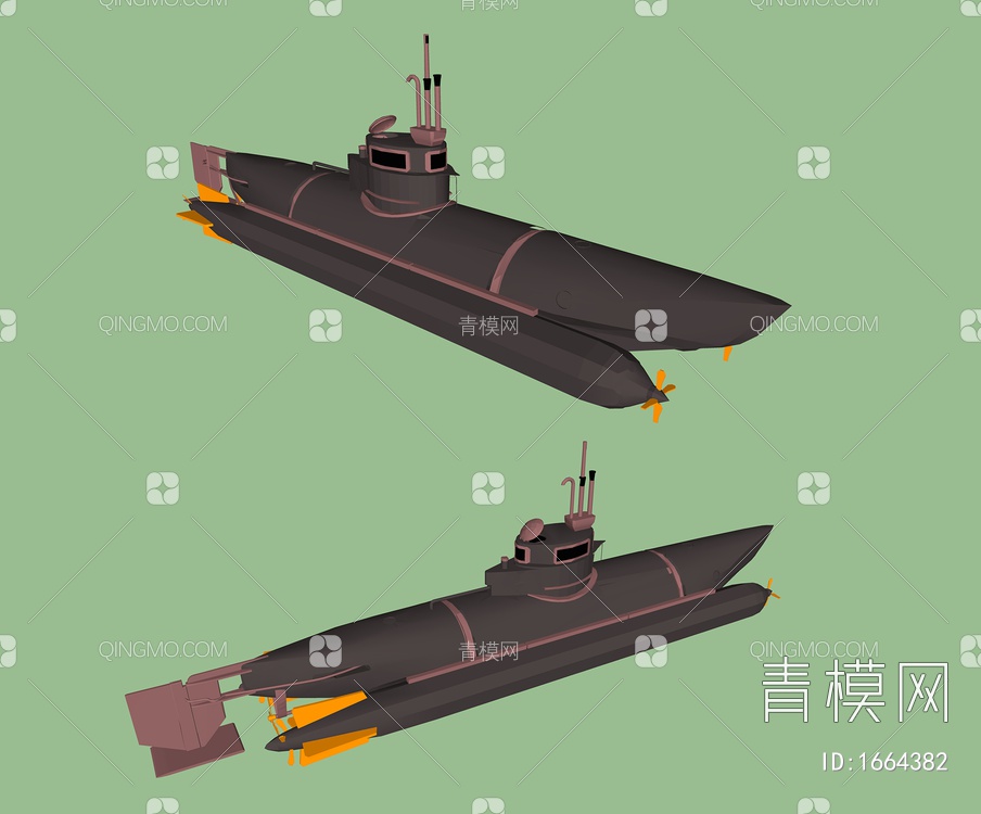 军事器材 小型潜艇SU模型下载【ID:1664382】
