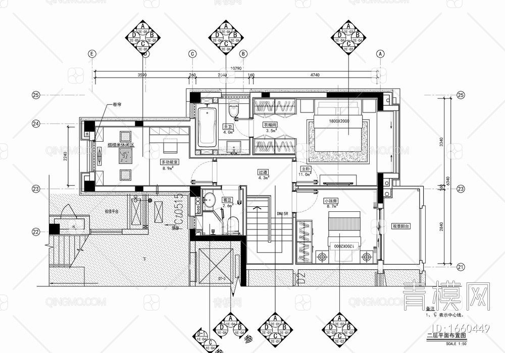 两层下叠小别墅室内施工图 家装 洋房 私宅 样板房【ID:1660449】