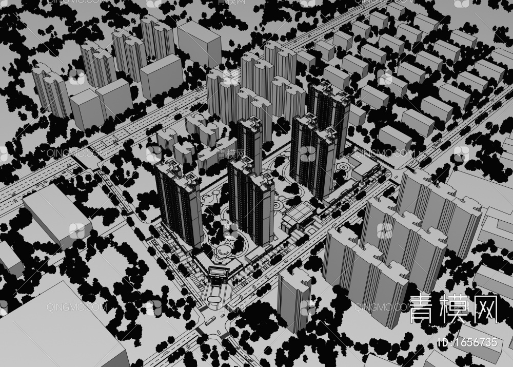 住宅鸟瞰规划3D模型下载【ID:1656735】