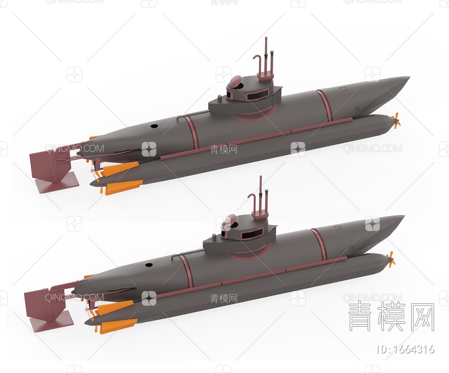 军事设备 小型潜艇3D模型下载【ID:1664316】