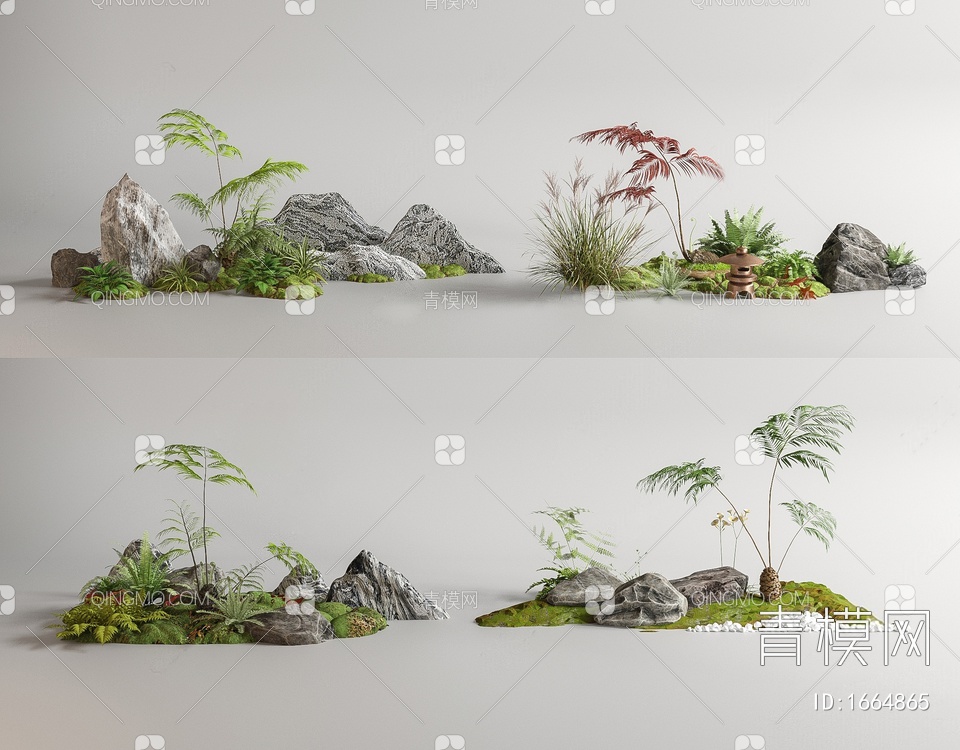 植物堆 假山石头 园艺造景SU模型下载【ID:1664865】