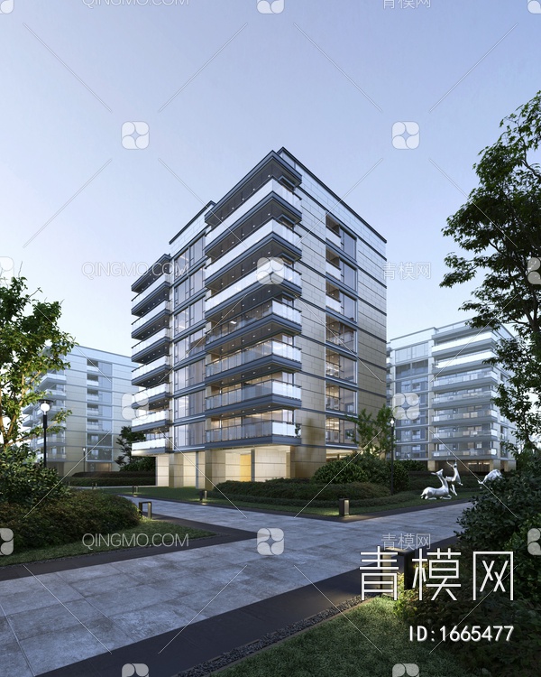幻彩铝板多层高端豪华住宅建筑项目SU模型下载【ID:1665477】