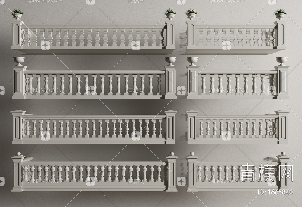 大理石栏杆 阳台护栏 护栏围墙 宝瓶柱子3D模型下载【ID:1665840】