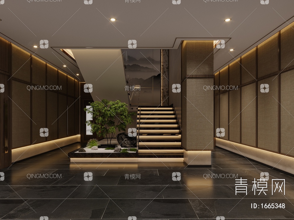 会所楼梯间端景3D模型下载【ID:1665348】