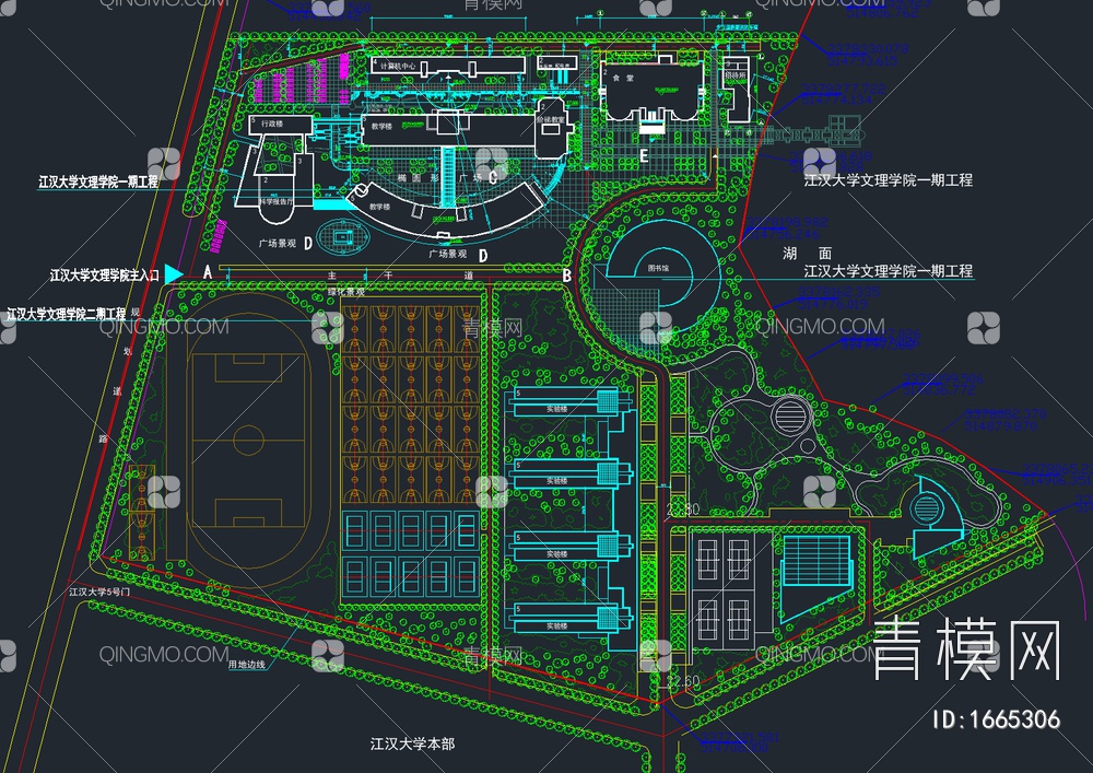 40套大学校园景观规划设计CAD总平面图【ID:1665306】