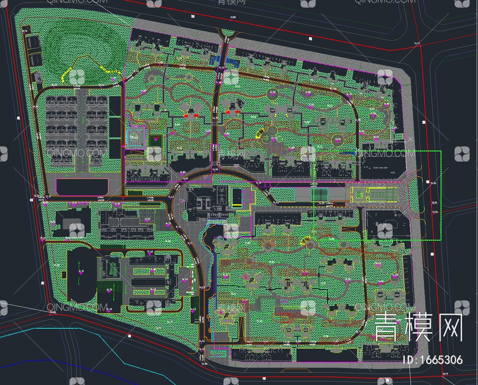 40套大学校园景观规划设计CAD总平面图【ID:1665306】