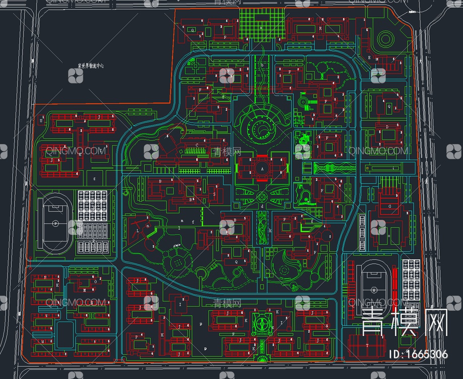 40套大学校园景观规划设计CAD总平面图【ID:1665306】