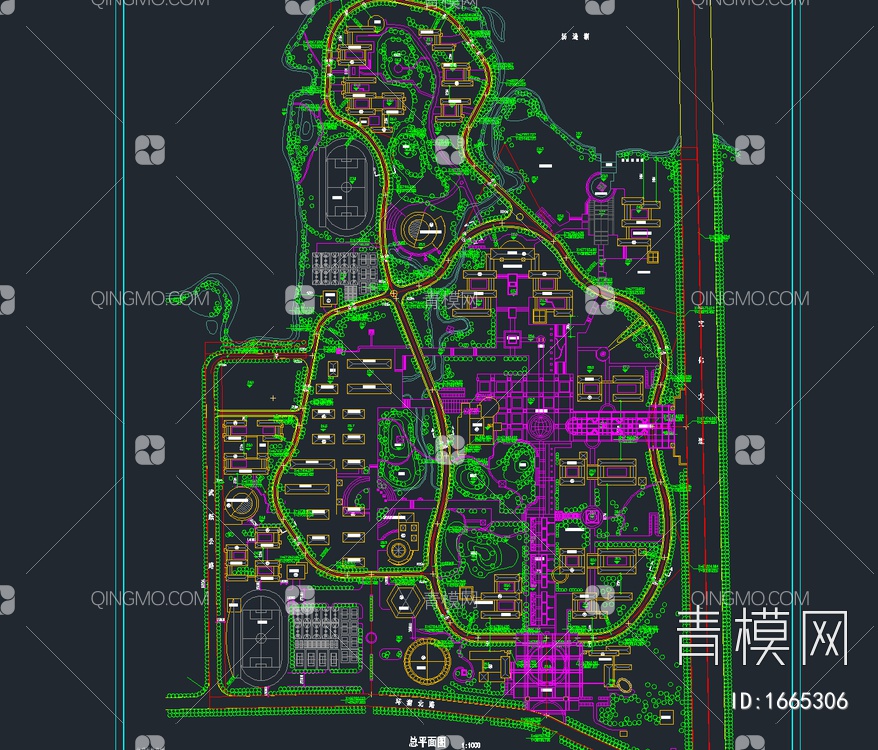 40套大学校园景观规划设计CAD总平面图【ID:1665306】