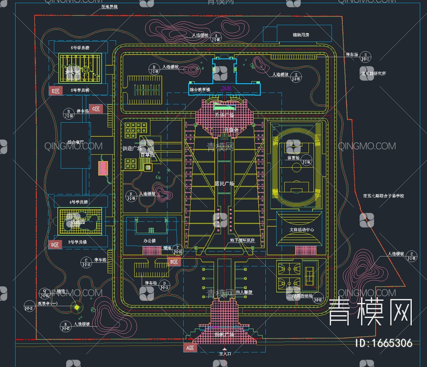 40套大学校园景观规划设计CAD总平面图【ID:1665306】