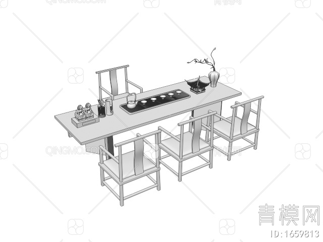 茶桌椅 茶台 茶具组合 饰品摆件3D模型下载【ID:1659813】