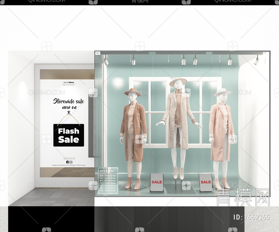 商场服装店橱窗3D模型下载【ID:1669365】