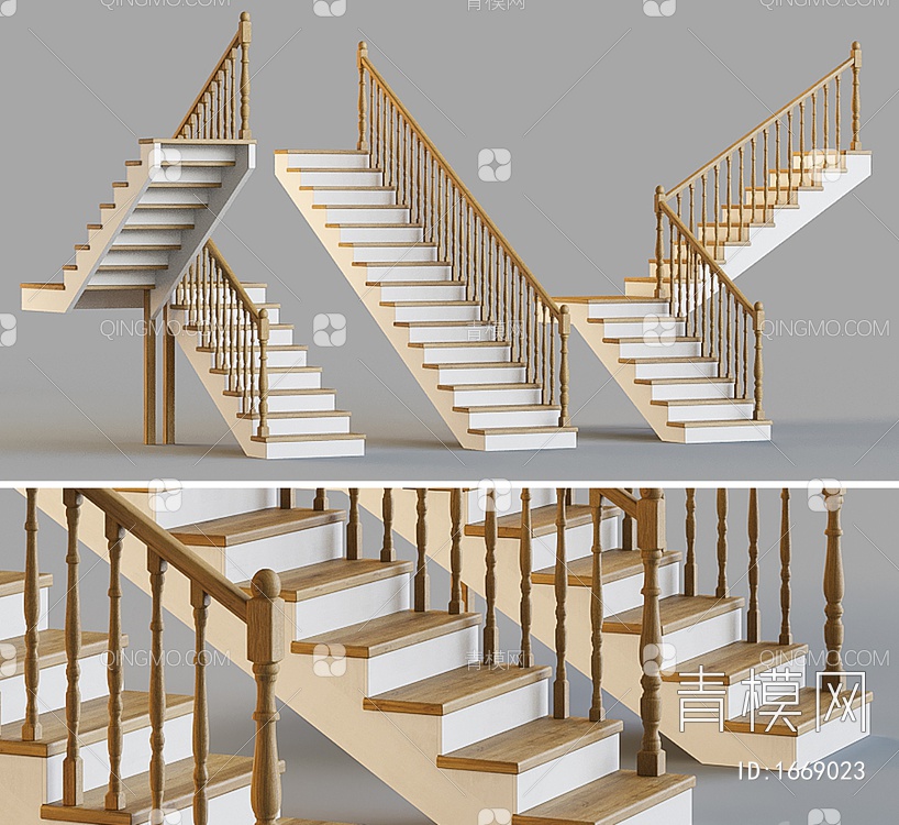 木楼梯3D模型下载【ID:1669023】