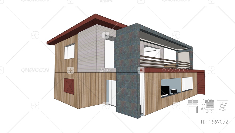 两层钢结构别墅SU模型下载【ID:1669092】