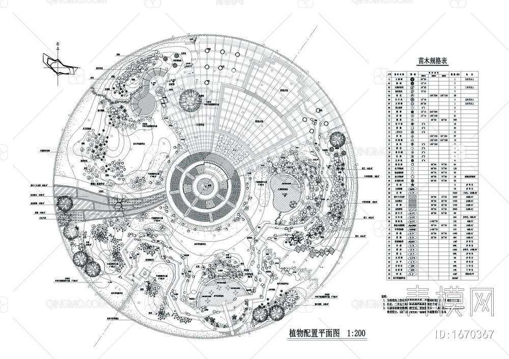 圆形广场景观及绿化配置图【ID:1670367】