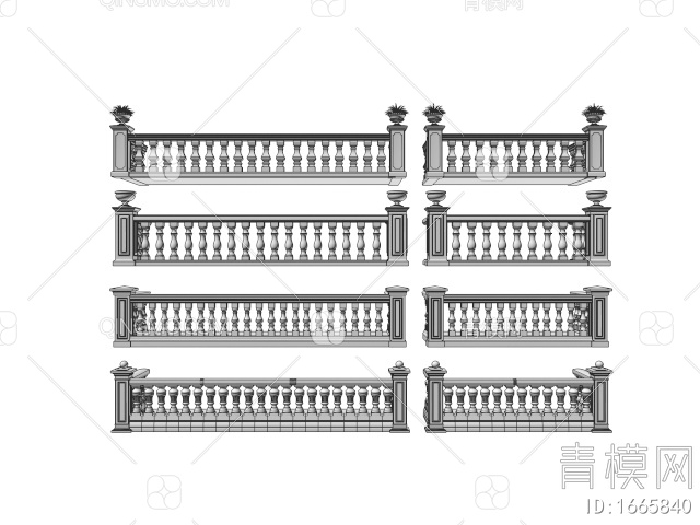大理石栏杆 阳台护栏 护栏围墙 宝瓶柱子3D模型下载【ID:1665840】