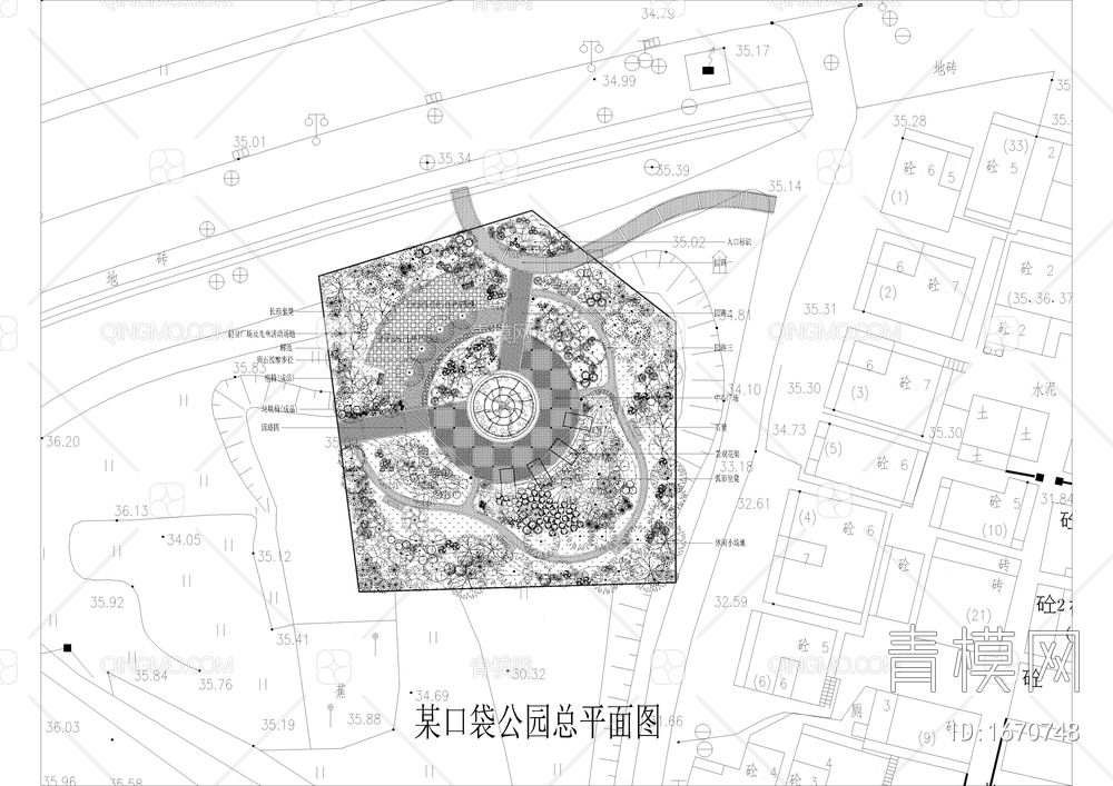 口袋公园植物配置图含苗木表【ID:1670748】