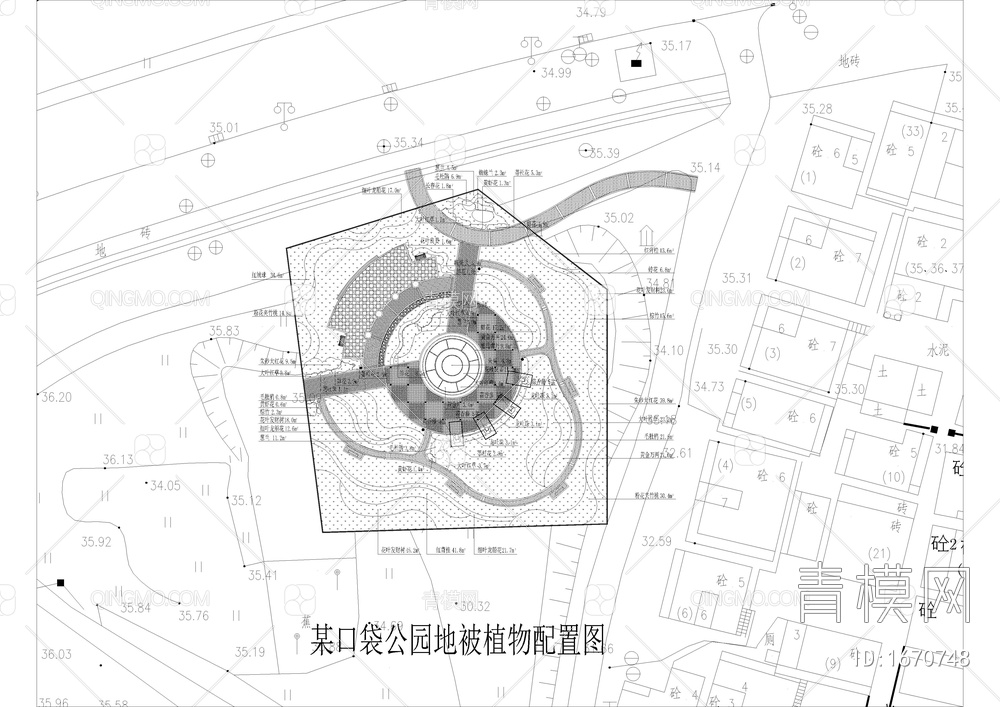 口袋公园植物配置图含苗木表【ID:1670748】