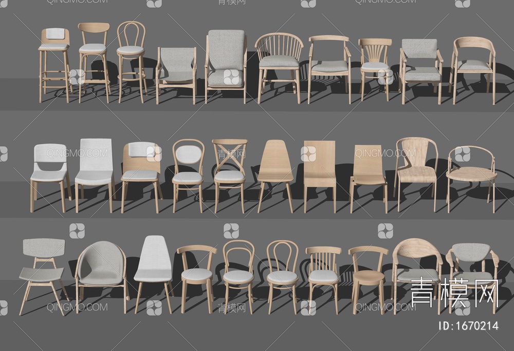 休闲椅 实木椅子 单椅 休闲椅 餐椅 椅子组合 沙发椅SU模型下载【ID:1670214】