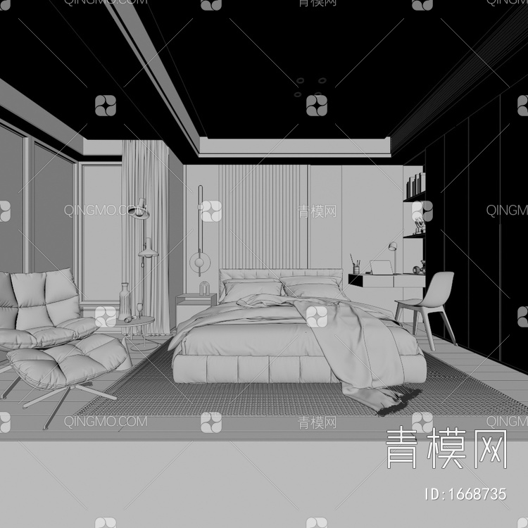 卧室3D模型下载【ID:1668735】